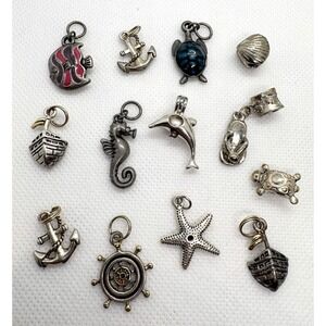 Nautical Charm Pendant Lot Anchor Dolphin Seahorse Turtle Starfish Ship Wheel